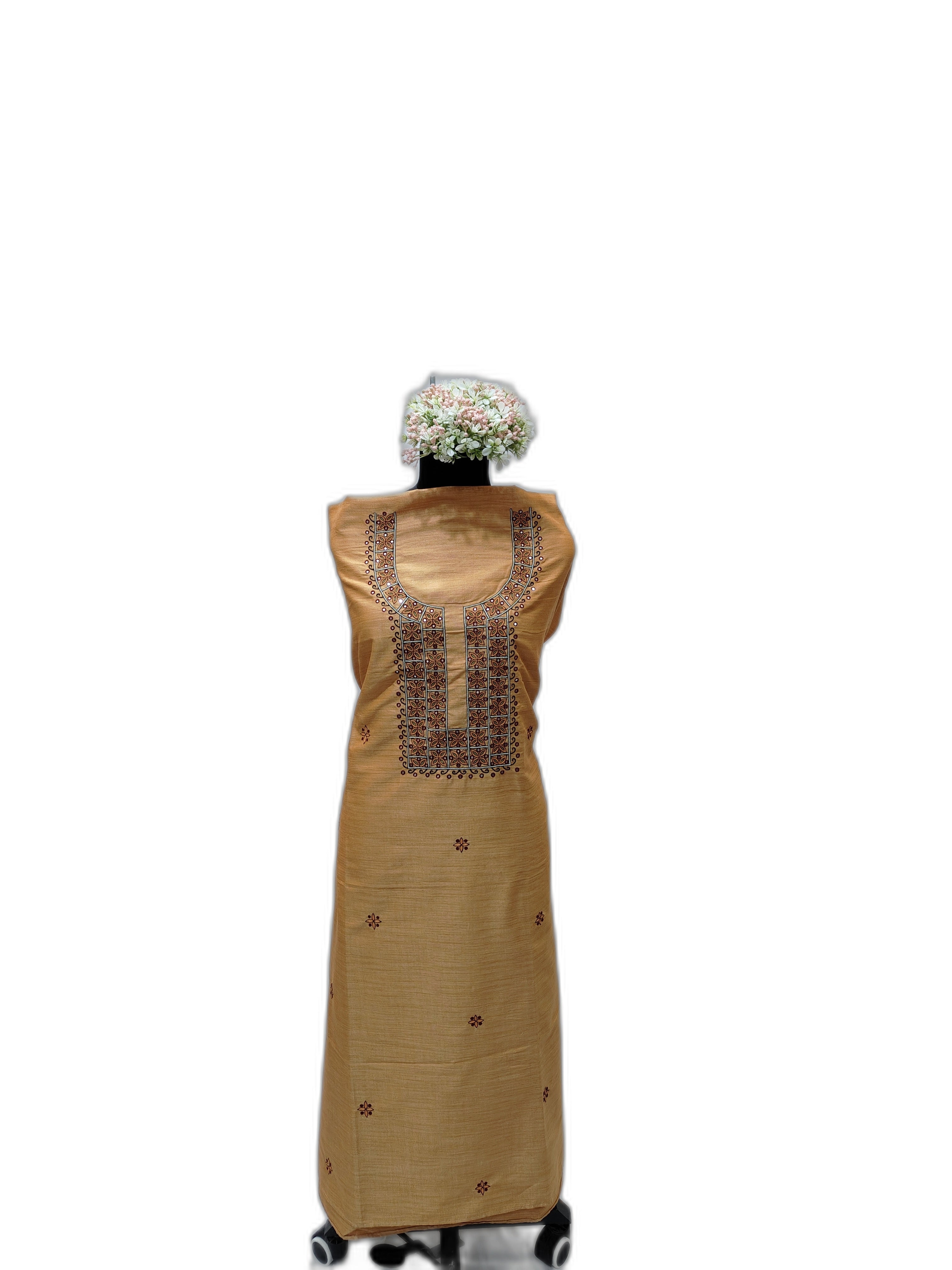 Hand Embroidery (AARI WORK) Khadi Silk Unstitched Kurti – Tangerine